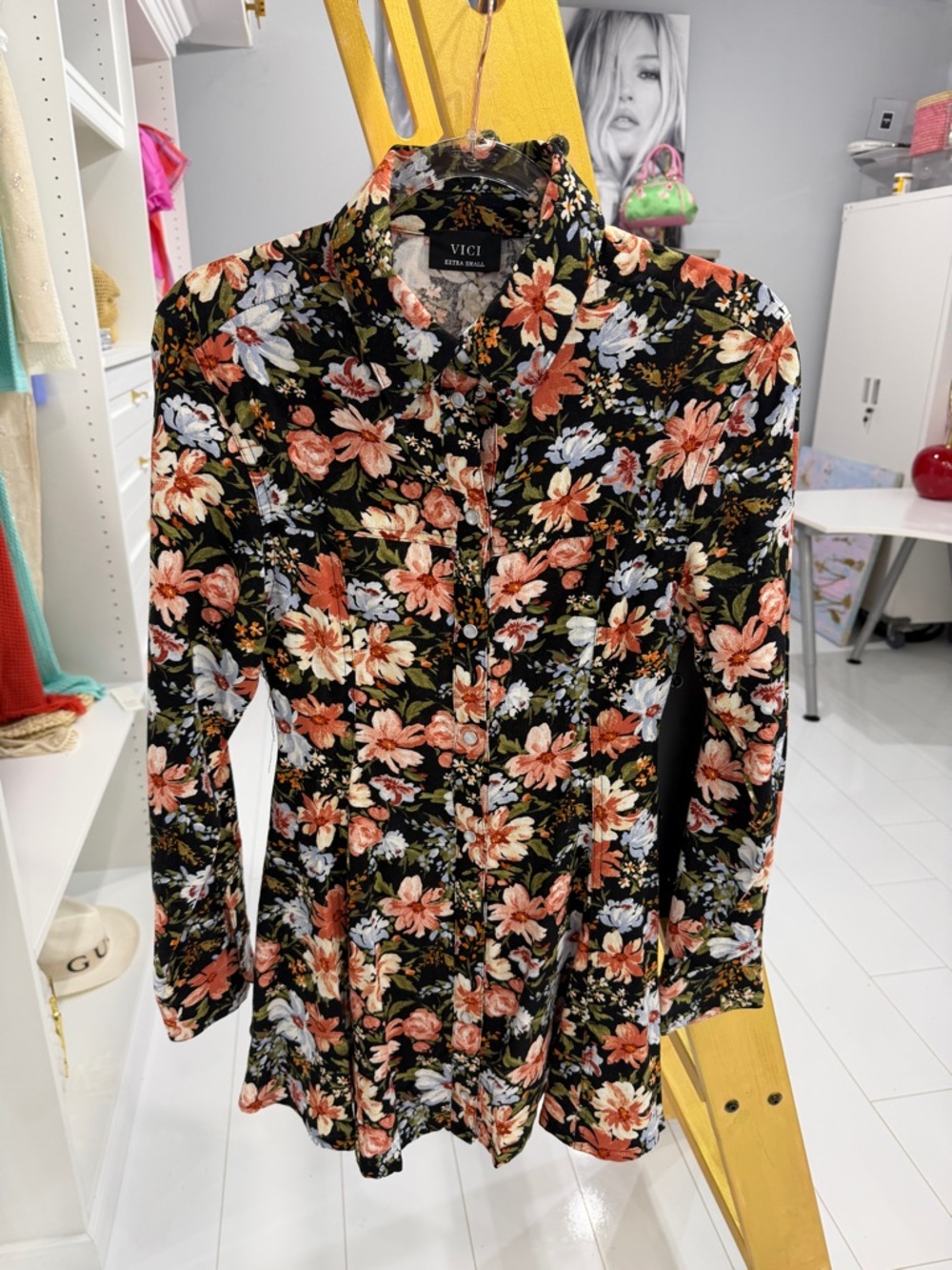 Vici Black Floral Mini Dress with Coral & White Blooms